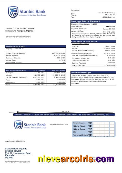 Uganda Stanbic bank mortgage statement